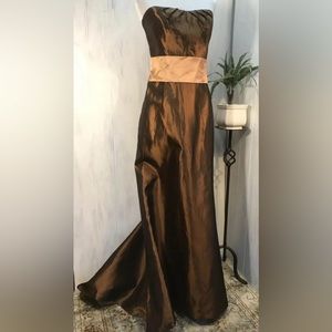 LAZARO USA Strapless Double Taffeta Chocolate/Gold Gown, Size 10, Stunning